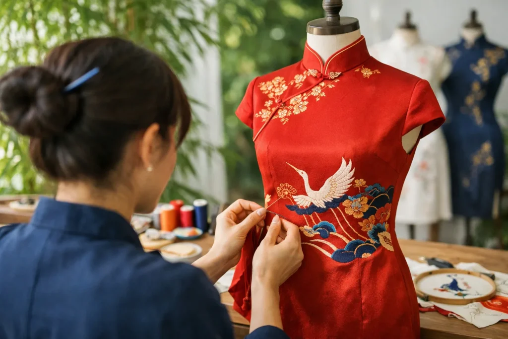 L’art de la broderie : des motifs classiques aux designs modernes sur les robes chinoises