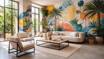 Rénovation artistique à Marseille avec fresques murales, béton ciré et mobilier design sur mesure