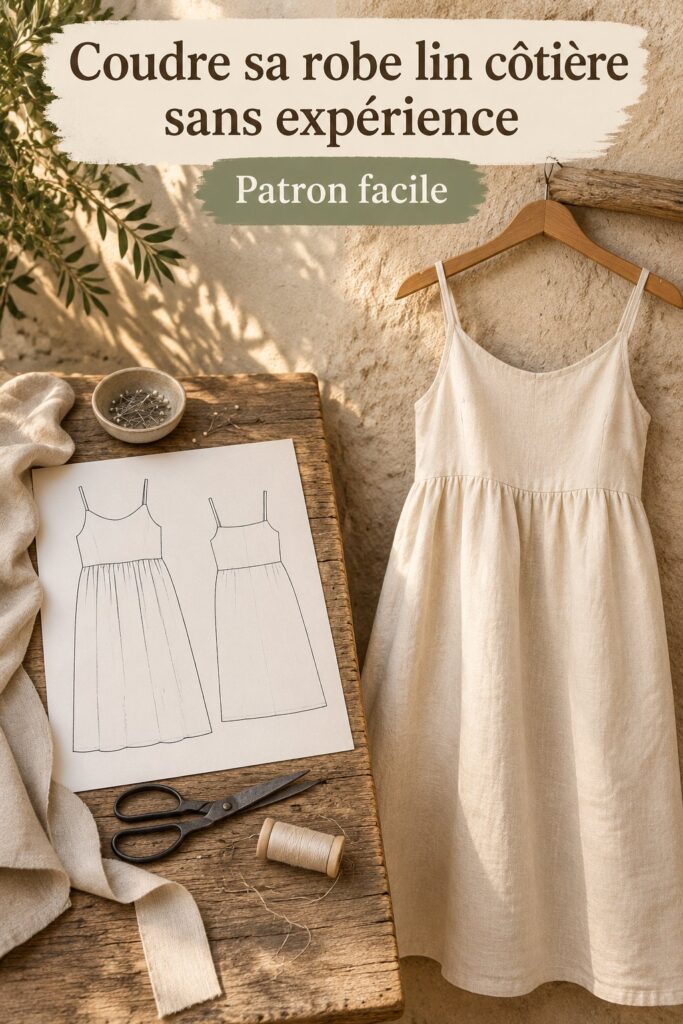 Robe en lin minimaliste côtière vue en extérieur, idéale pour l'été à Marseille