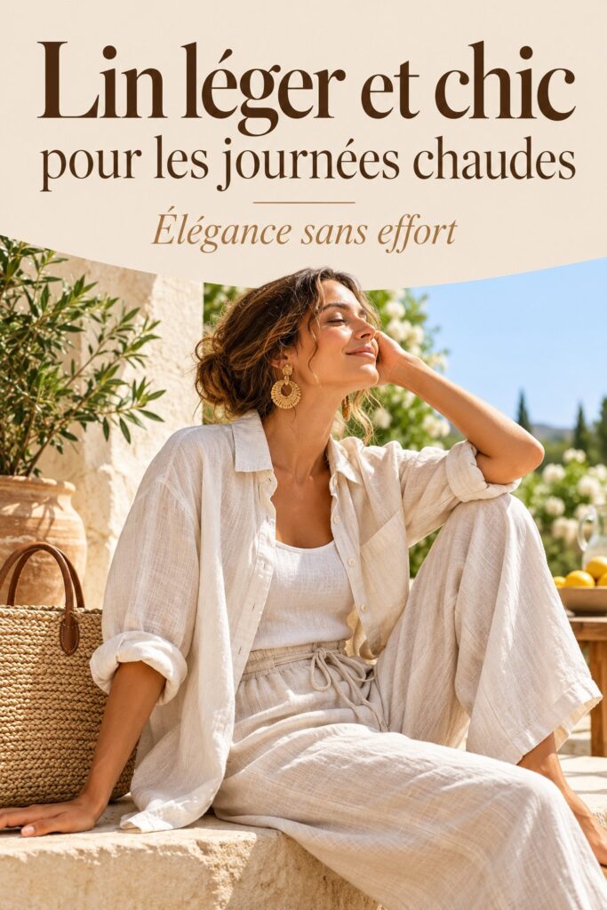 Modèle portant une robe en lin chic et légère à Marseille dans un cadre estival.