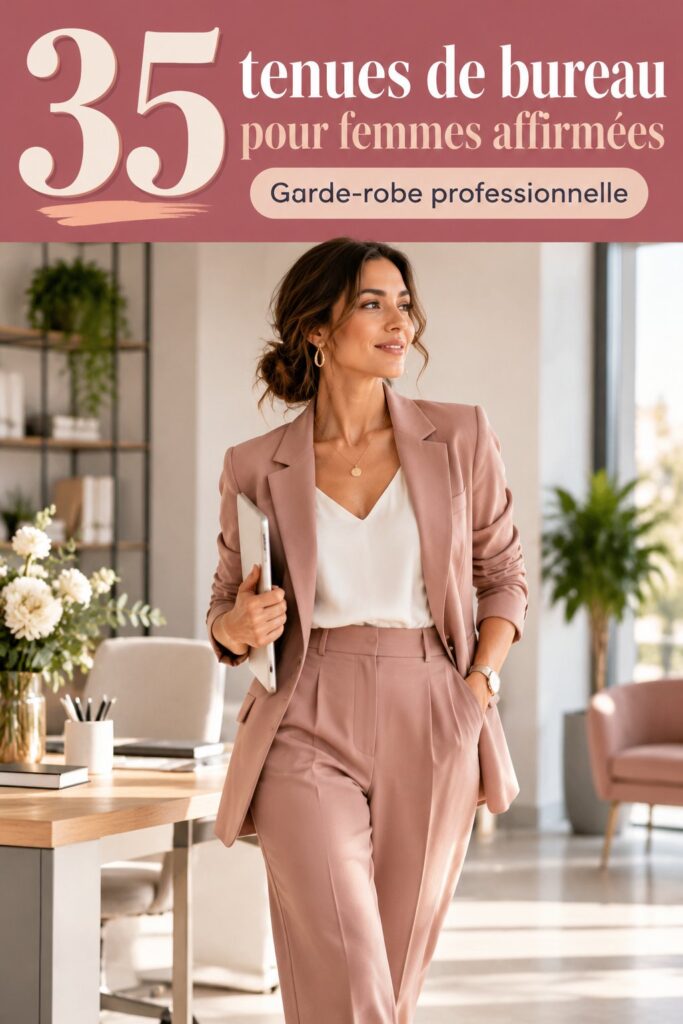 Un modèle féminin portant une tenue professionnelle chic avec un blazer en lin et un pantalon